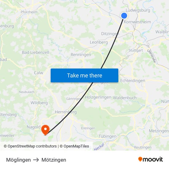Möglingen to Mötzingen map