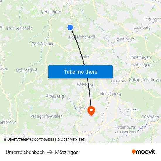 Unterreichenbach to Mötzingen map