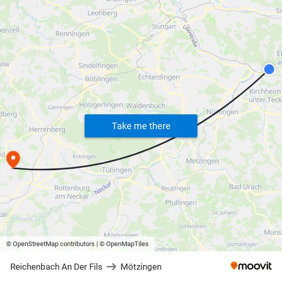 Reichenbach An Der Fils to Mötzingen map