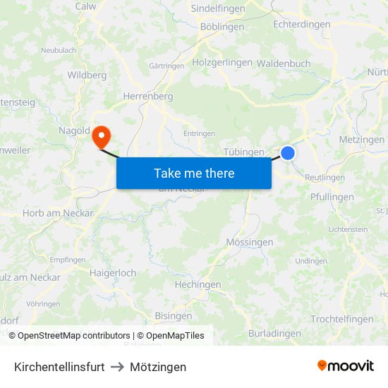 Kirchentellinsfurt to Mötzingen map