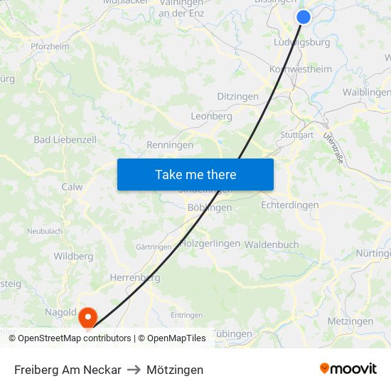 Freiberg Am Neckar to Mötzingen map