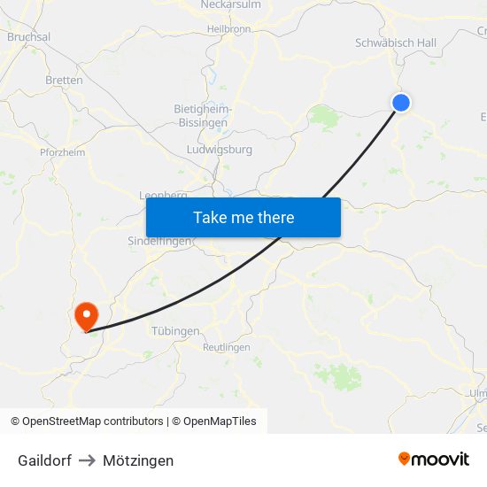 Gaildorf to Mötzingen map