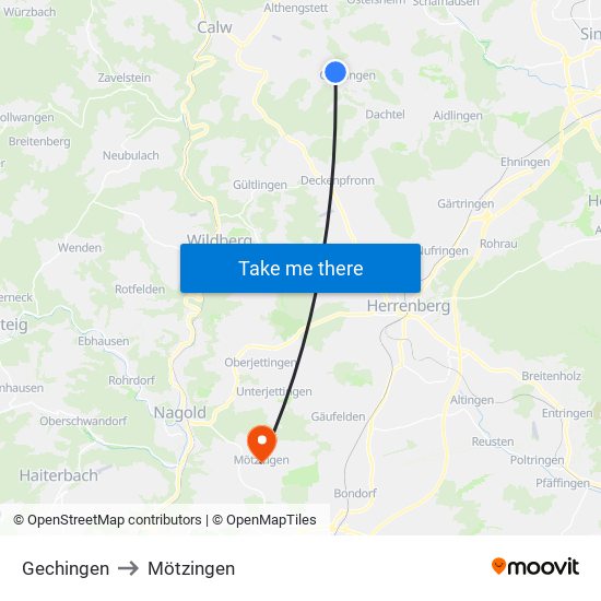 Gechingen to Mötzingen map