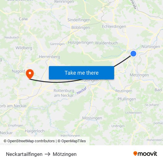 Neckartailfingen to Mötzingen map