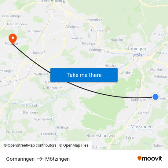 Gomaringen to Mötzingen map