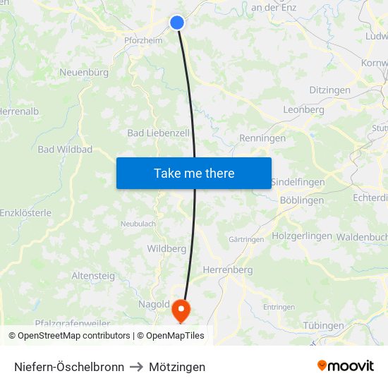 Niefern-Öschelbronn to Mötzingen map