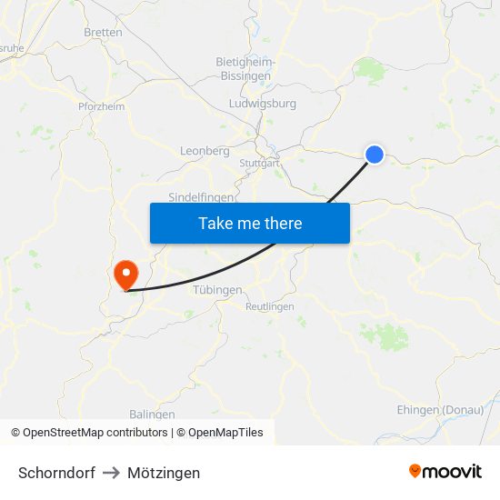 Schorndorf to Mötzingen map