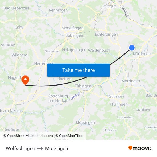 Wolfschlugen to Mötzingen map