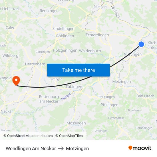 Wendlingen Am Neckar to Mötzingen map