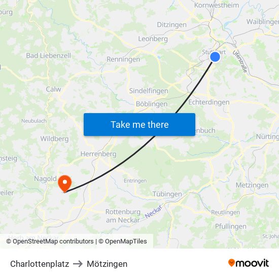 Charlottenplatz to Mötzingen map