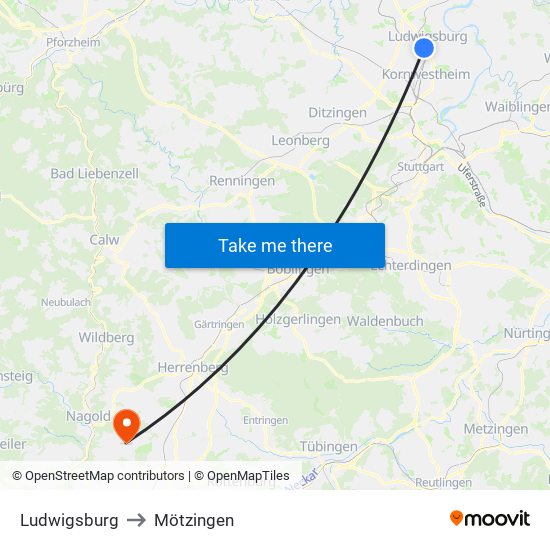 Ludwigsburg to Mötzingen map