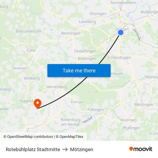 Rotebühlplatz Stadtmitte to Mötzingen map