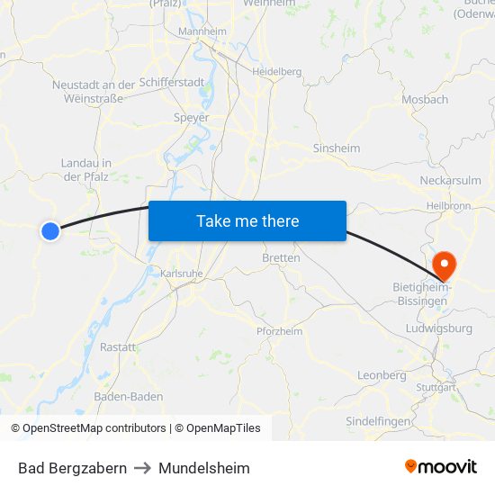 Bad Bergzabern to Mundelsheim map