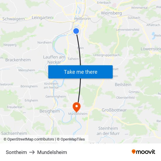 Sontheim to Mundelsheim map