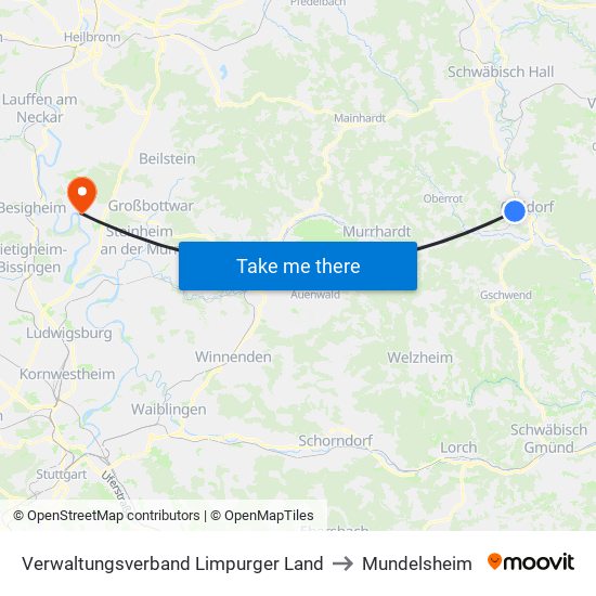 Verwaltungsverband Limpurger Land to Mundelsheim map