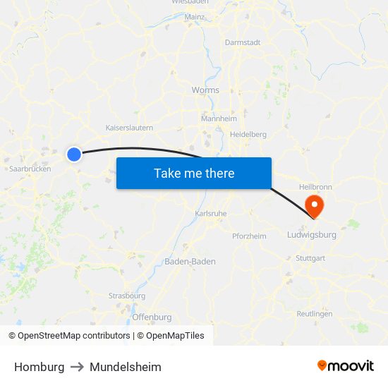 Homburg to Mundelsheim map