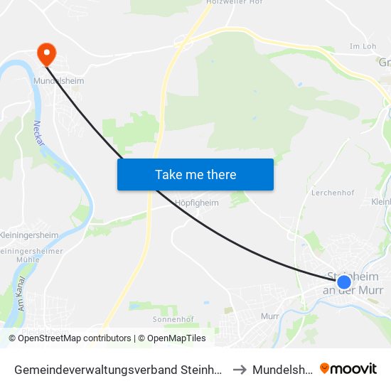 Gemeindeverwaltungsverband Steinheim-Murr to Mundelsheim map