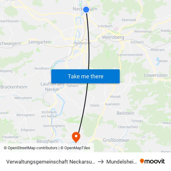 Verwaltungsgemeinschaft Neckarsulm to Mundelsheim map
