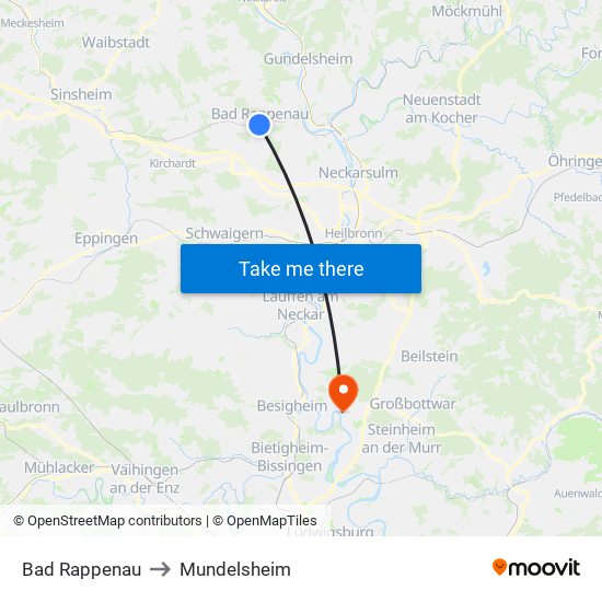 Bad Rappenau to Mundelsheim map