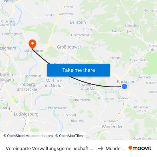 Vereinbarte Verwaltungsgemeinschaft Der Stadt Backnang to Mundelsheim map