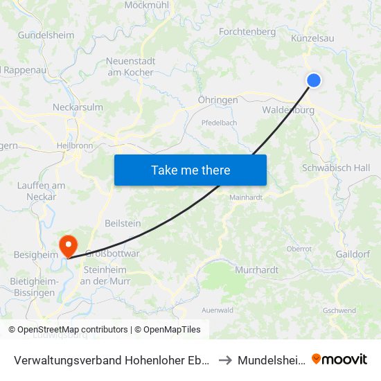 Verwaltungsverband Hohenloher Ebene to Mundelsheim map