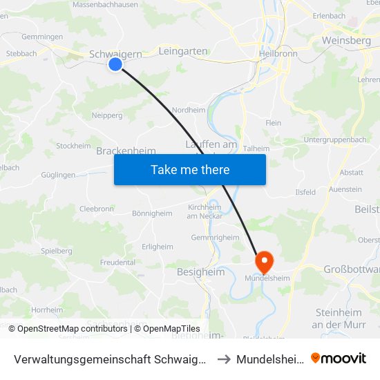 Verwaltungsgemeinschaft Schwaigern to Mundelsheim map