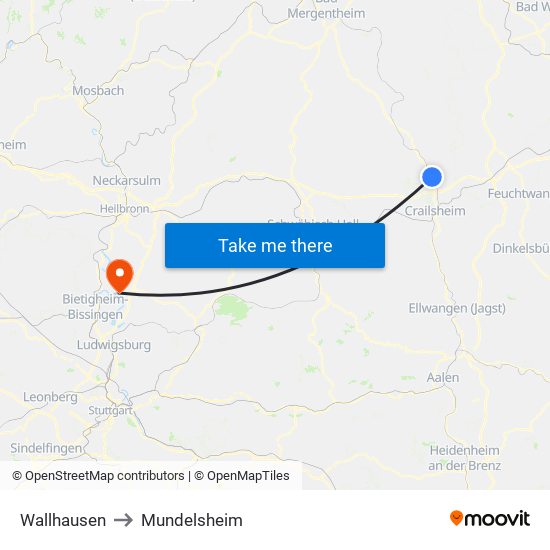 Wallhausen to Mundelsheim map