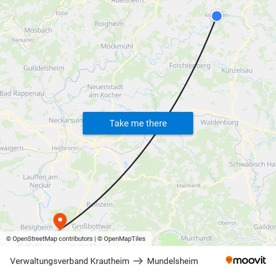 Verwaltungsverband Krautheim to Mundelsheim map