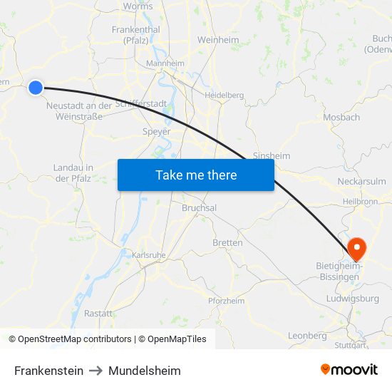 Frankenstein to Mundelsheim map