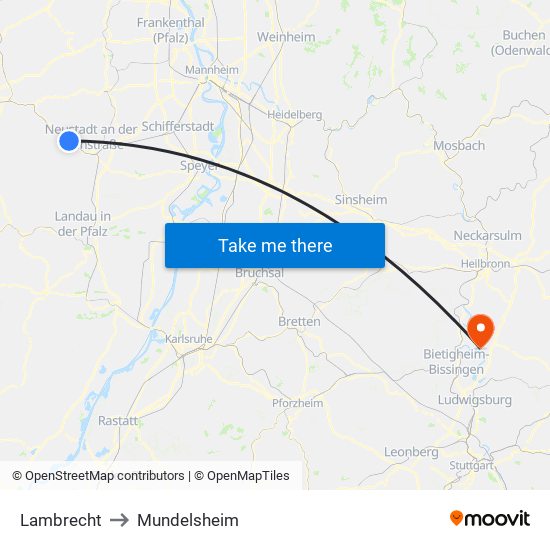 Lambrecht to Mundelsheim map