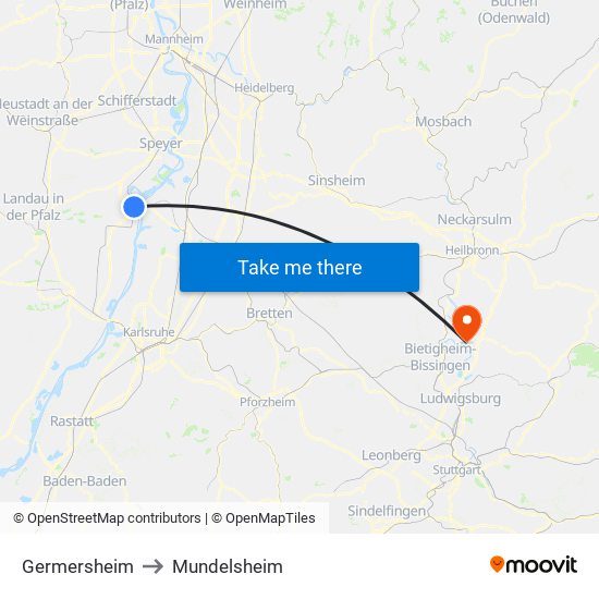 Germersheim to Mundelsheim map