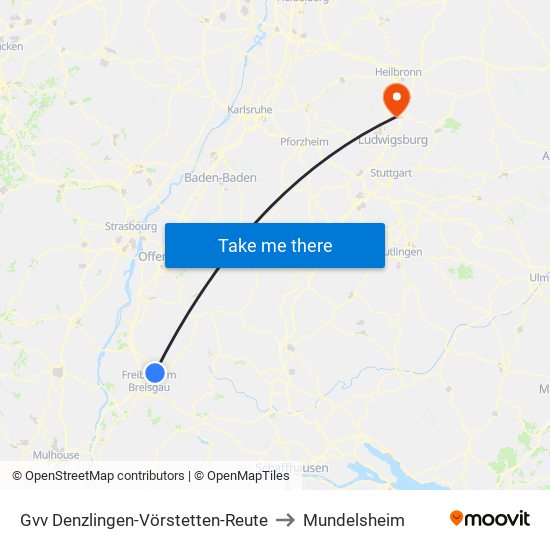 Gvv Denzlingen-Vörstetten-Reute to Mundelsheim map