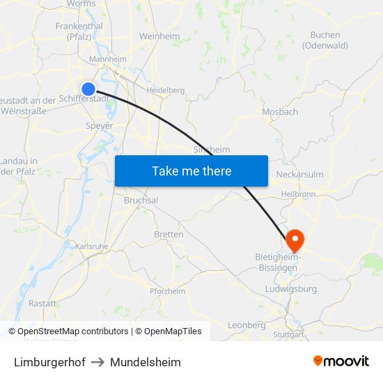 Limburgerhof to Mundelsheim map