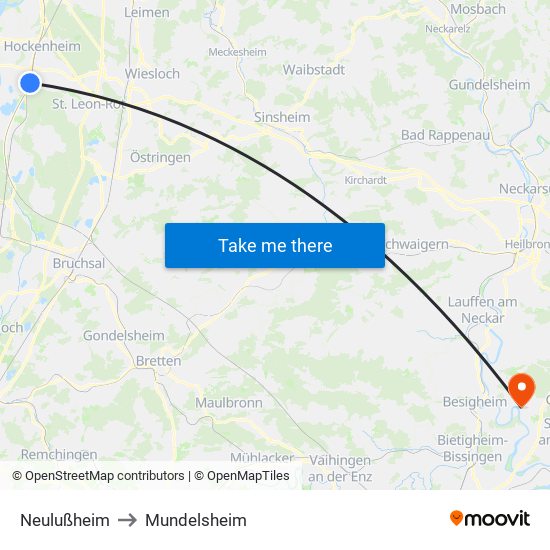 Neulußheim to Mundelsheim map