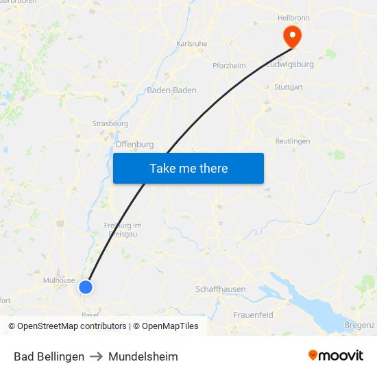 Bad Bellingen to Mundelsheim map