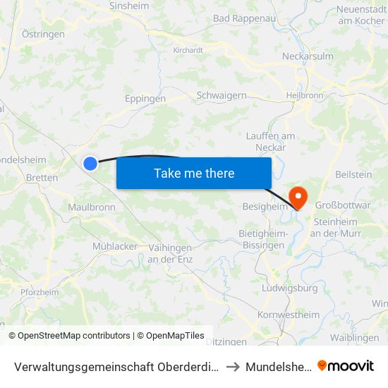 Verwaltungsgemeinschaft Oberderdingen to Mundelsheim map