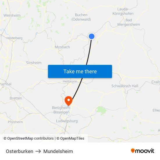 Osterburken to Mundelsheim map