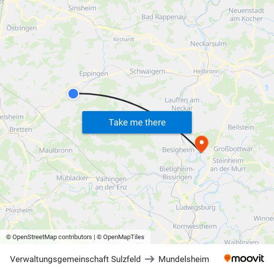 Verwaltungsgemeinschaft Sulzfeld to Mundelsheim map