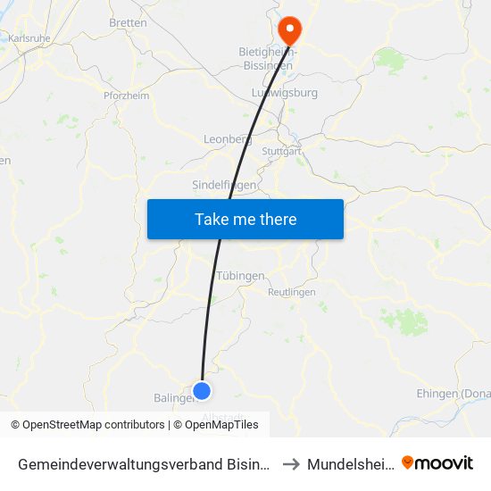 Gemeindeverwaltungsverband Bisingen to Mundelsheim map