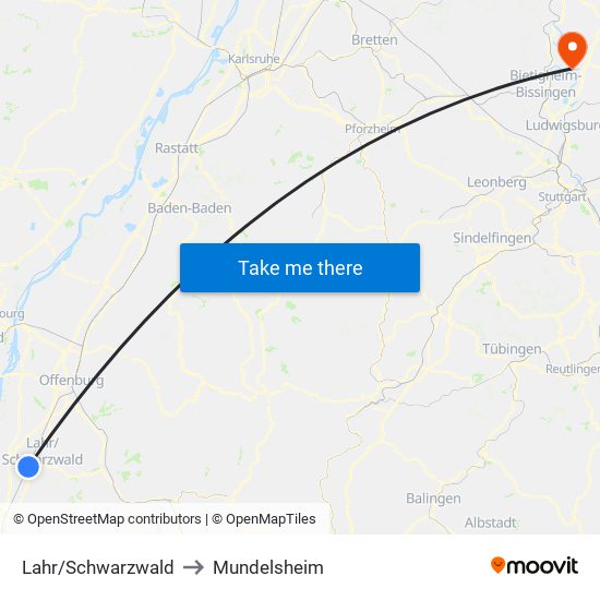 Lahr/Schwarzwald to Mundelsheim map