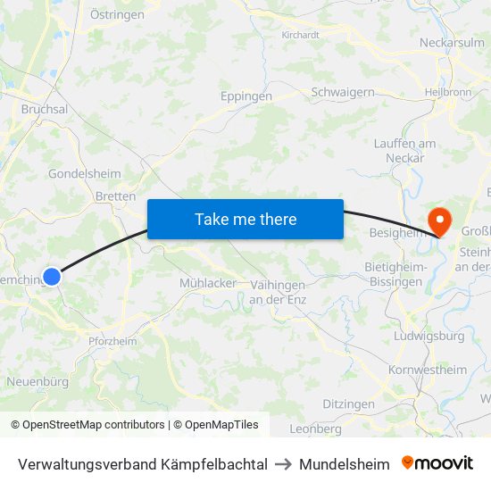Verwaltungsverband Kämpfelbachtal to Mundelsheim map