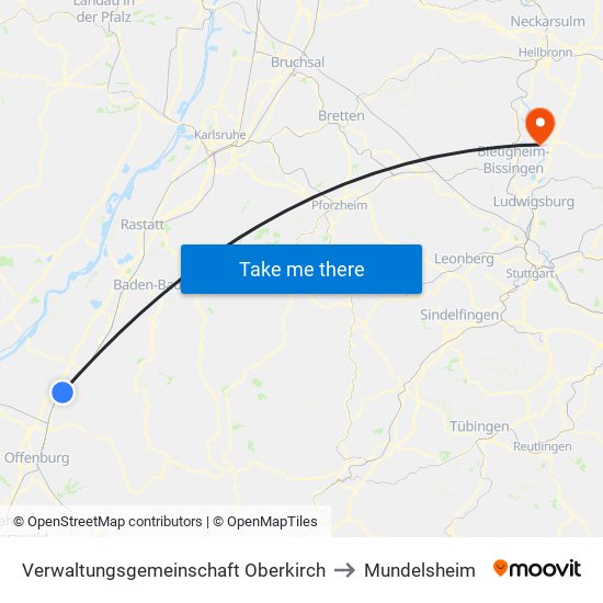 Verwaltungsgemeinschaft Oberkirch to Mundelsheim map