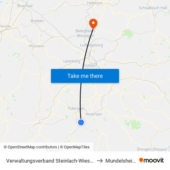 Verwaltungsverband Steinlach-Wiesaz to Mundelsheim map