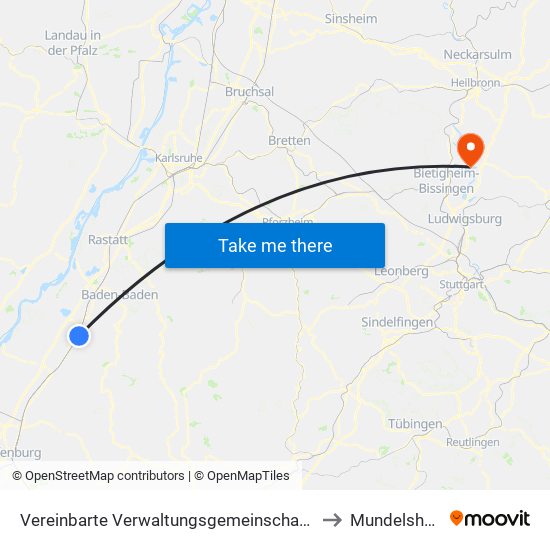 Vereinbarte Verwaltungsgemeinschaft Bühl to Mundelsheim map