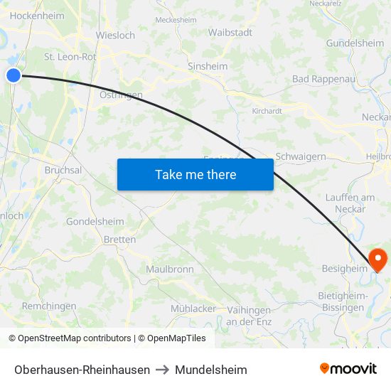 Oberhausen-Rheinhausen to Mundelsheim map