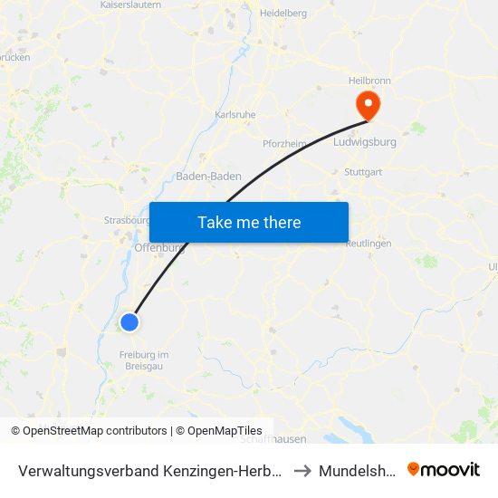 Verwaltungsverband Kenzingen-Herbolzheim to Mundelsheim map