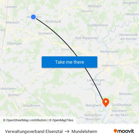 Verwaltungsverband Elsenztal to Mundelsheim map