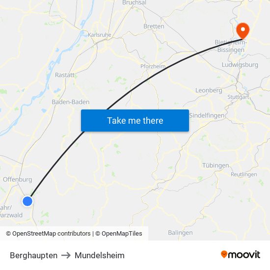 Berghaupten to Mundelsheim map