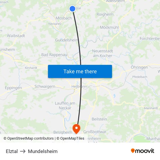 Elztal to Mundelsheim map