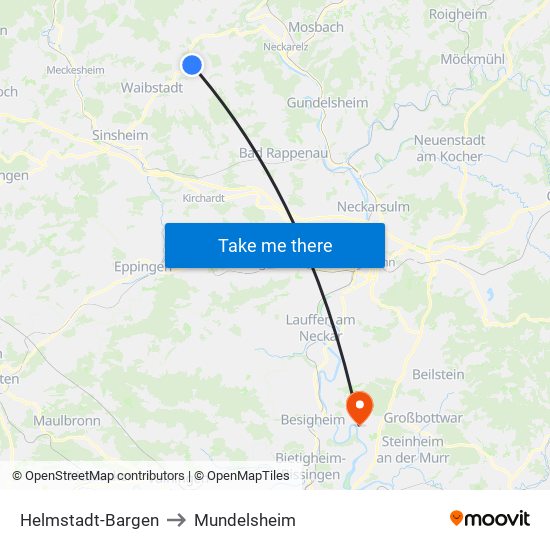 Helmstadt-Bargen to Mundelsheim map